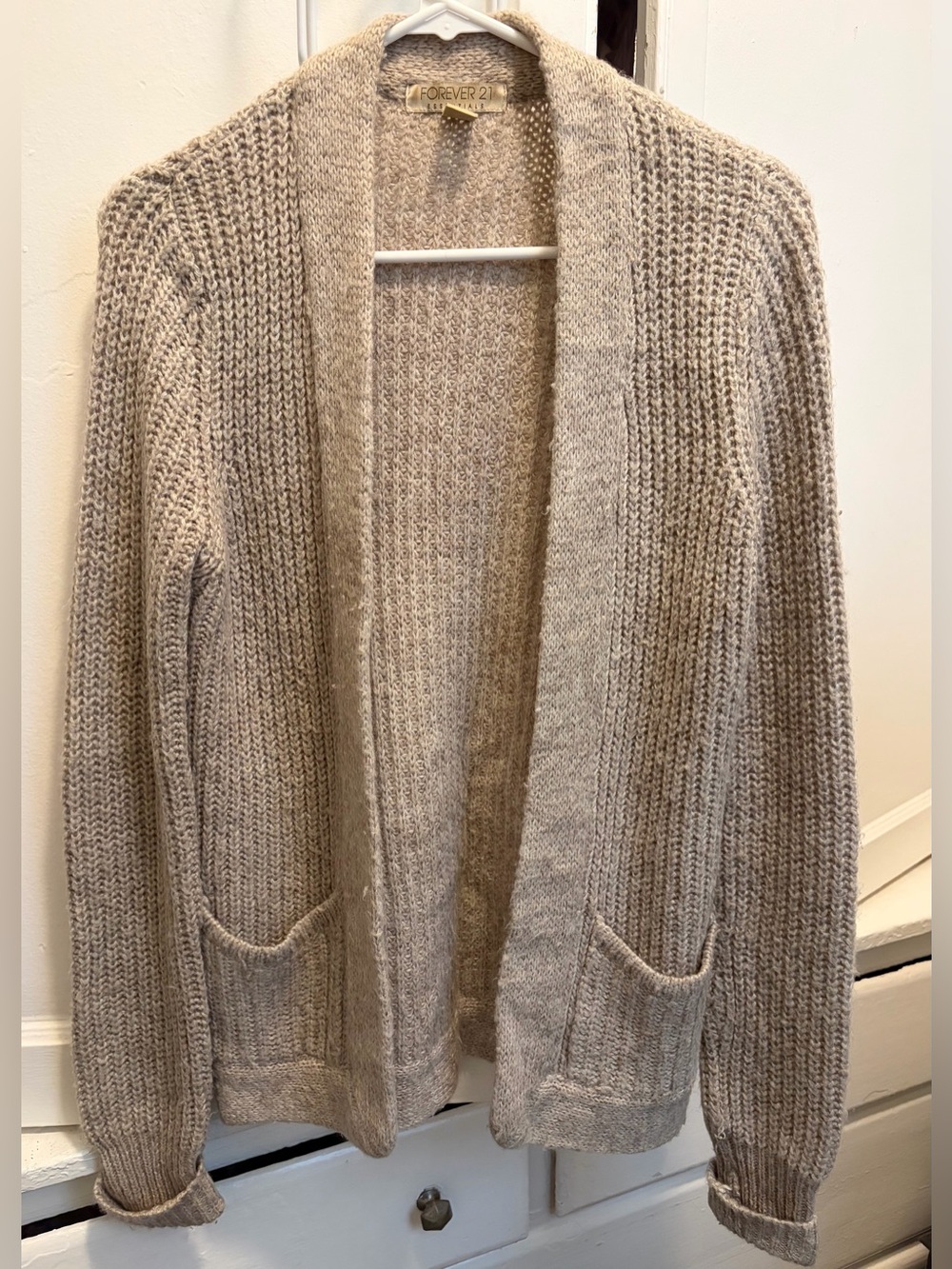 Forever 21 Beige Open-Front Knit Cardigan with Pockets Size XS